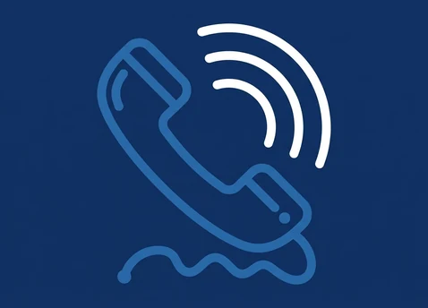Icon of a telephone handset with sound arcs, representing business phone systems and voice over internet protocol