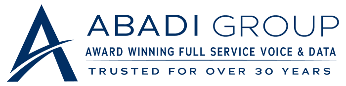 Abadi Group Inc logo, navy and blue, award winning full service voice and data, trusted for over 30 years